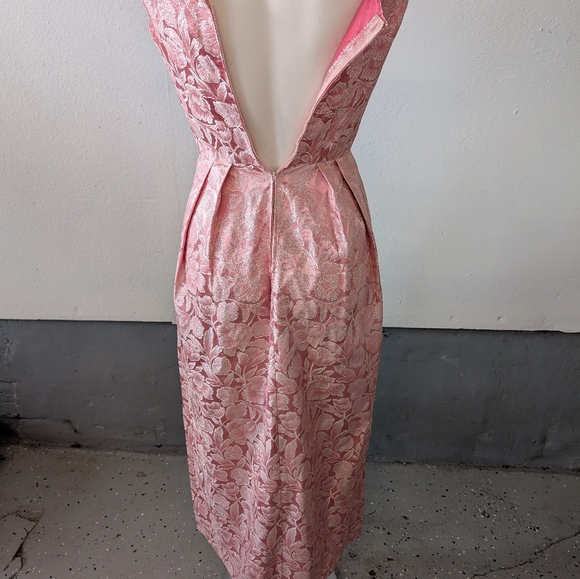Vintage Bridesmaid/ Prom Dress Pink Brocade Sleeveless Zipper Maxi - Picture 4 of 4